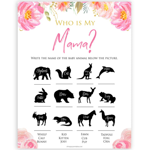 Pink blush floral baby shower who is my mama game, printable baby games, baby shower games, blush baby shower, floral baby games, girl baby shower ideas, pink baby shower ideas, floral baby games, popular baby games, fun baby games