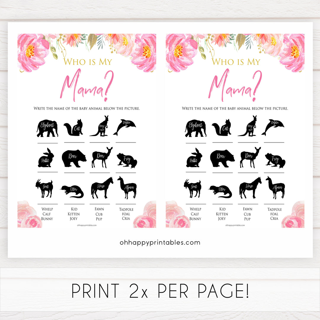 Pink blush floral baby shower who is my mama game, printable baby games, baby shower games, blush baby shower, floral baby games, girl baby shower ideas, pink baby shower ideas, floral baby games, popular baby games, fun baby games