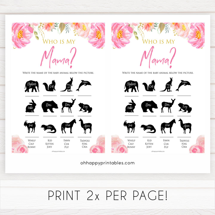 Pink blush floral baby shower who is my mama game, printable baby games, baby shower games, blush baby shower, floral baby games, girl baby shower ideas, pink baby shower ideas, floral baby games, popular baby games, fun baby games