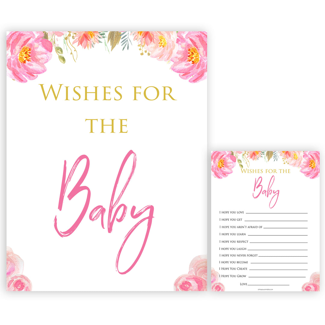 Pink blush floral baby shower wishes for the baby game, printable baby games, baby shower games, blush baby shower, floral baby games, girl baby shower ideas, pink baby shower ideas, floral baby games, popular baby games, fun baby games