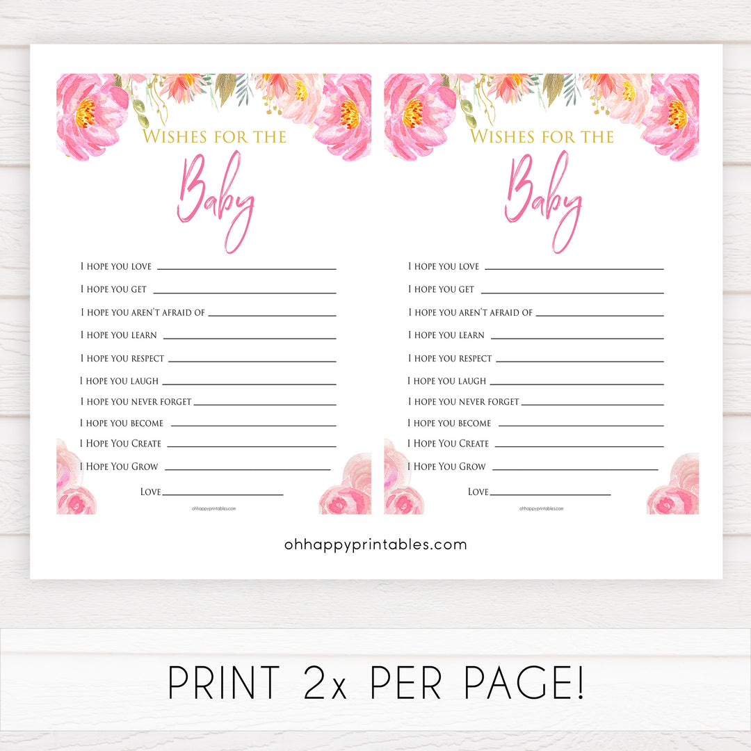 Pink blush floral baby shower wishes for the baby game, printable baby games, baby shower games, blush baby shower, floral baby games, girl baby shower ideas, pink baby shower ideas, floral baby games, popular baby games, fun baby games