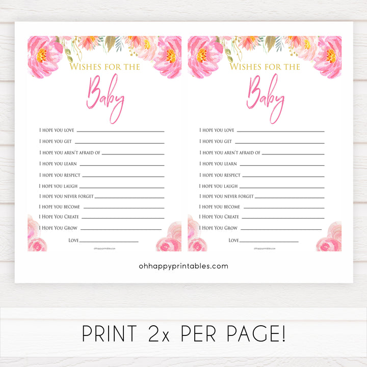 Pink blush floral baby shower wishes for the baby game, printable baby games, baby shower games, blush baby shower, floral baby games, girl baby shower ideas, pink baby shower ideas, floral baby games, popular baby games, fun baby games