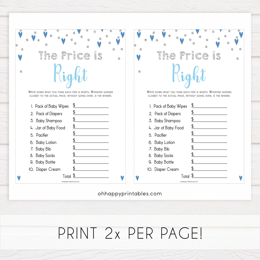 baby price is right game, guess the baby product prices, Printable baby shower games, small blue hearts fun baby games, baby shower games, fun baby shower ideas, top baby shower ideas, silver baby shower, blue hearts baby shower ideas
