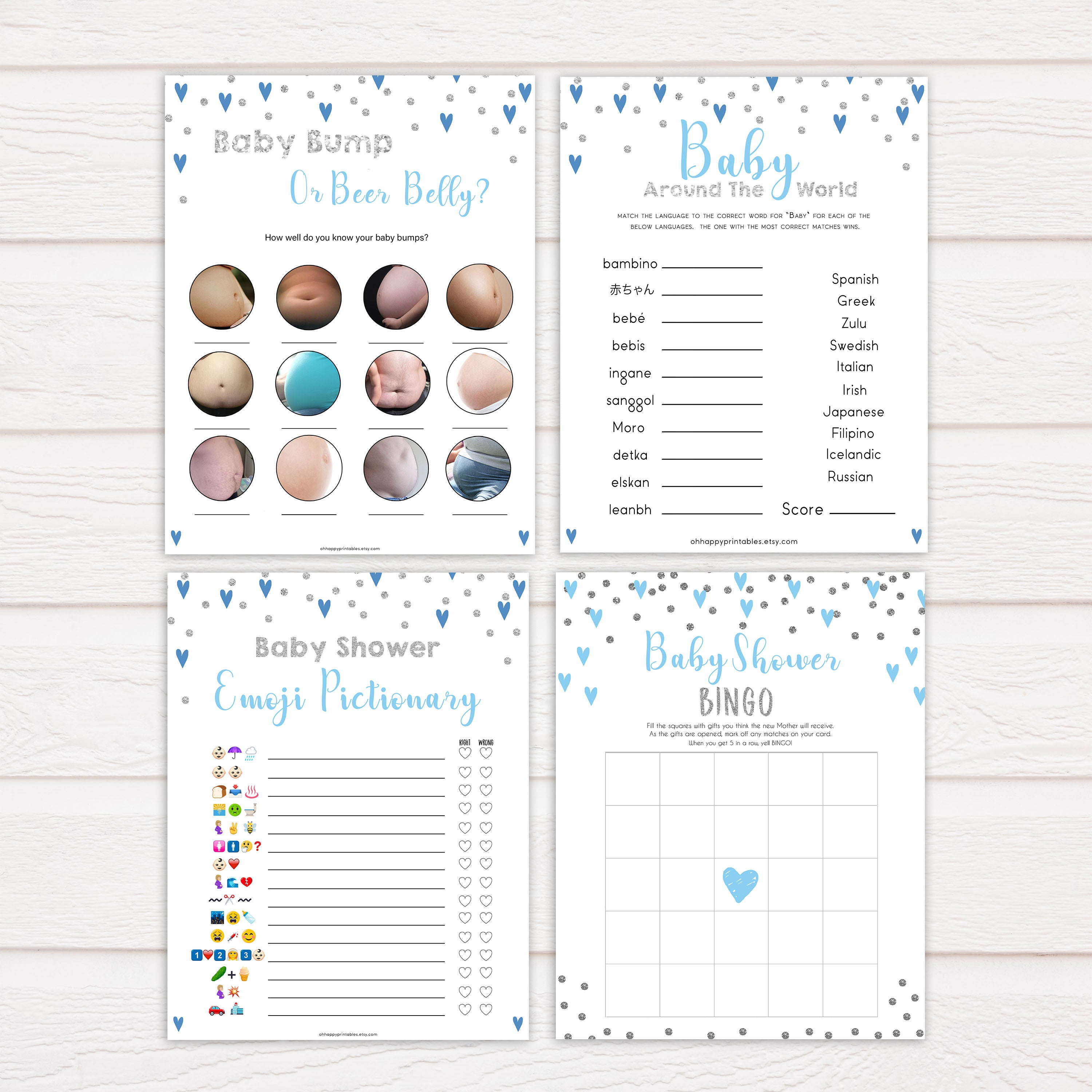 Blue hearts baby games, 7 baby shower games, printable baby games, boy baby games, blue hearts baby shower, top baby games, fun baby games, popular baby games