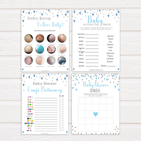 Blue hearts baby games, 7 baby shower games, printable baby games, boy baby games, blue hearts baby shower, top baby games, fun baby games, popular baby games