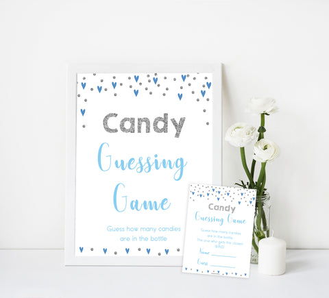 candy guessing game, how many candies game, Printable baby shower games, small blue hearts fun baby games, baby shower games, fun baby shower ideas, top baby shower ideas, silver baby shower, blue hearts baby shower ideas