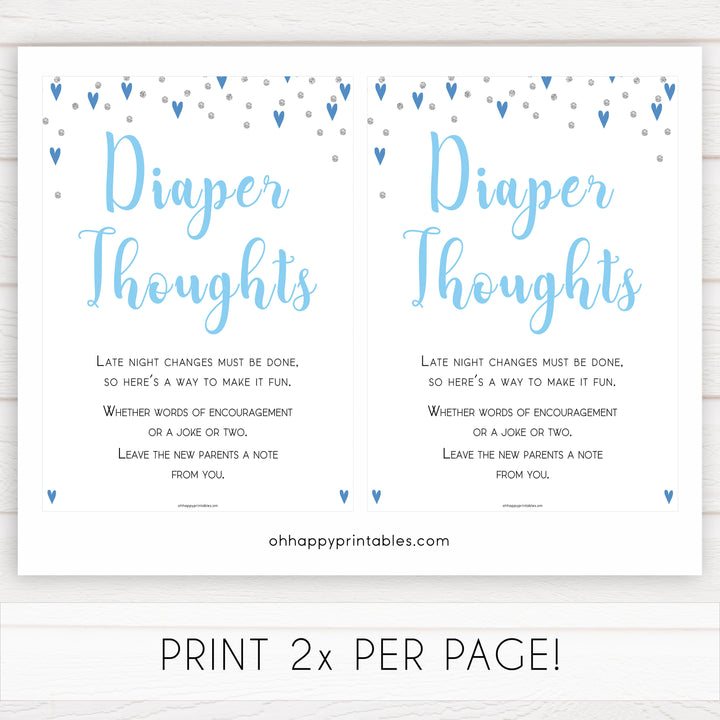 diaper thoughts game, late night diapers, Printable baby shower games, small blue hearts fun baby games, baby shower games, fun baby shower ideas, top baby shower ideas, silver baby shower, blue hearts baby shower ideas
