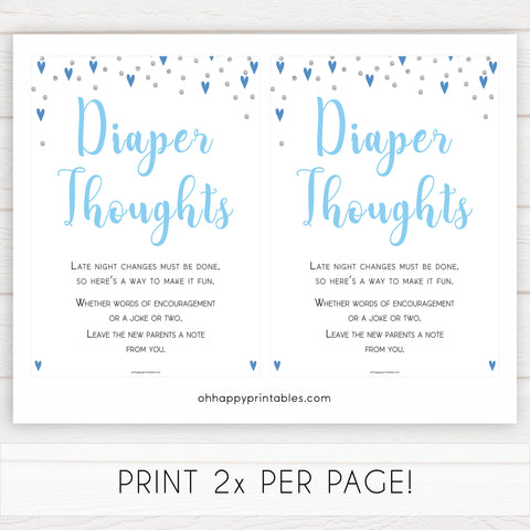 diaper thoughts game, late night diapers, Printable baby shower games, small blue hearts fun baby games, baby shower games, fun baby shower ideas, top baby shower ideas, silver baby shower, blue hearts baby shower ideas