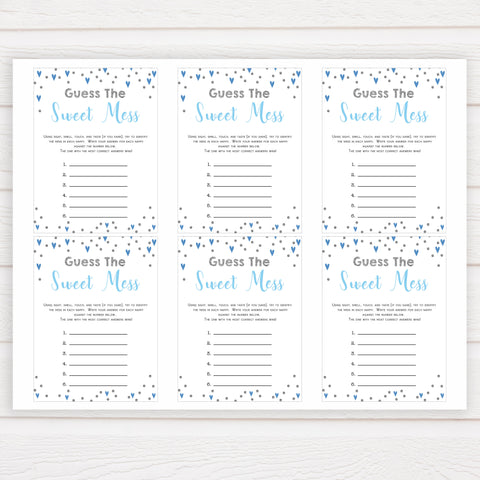 guess the sweet mess, Printable baby shower games, small blue hearts fun baby games, baby shower games, fun baby shower ideas, top baby shower ideas, silver baby shower, blue hearts baby shower ideas