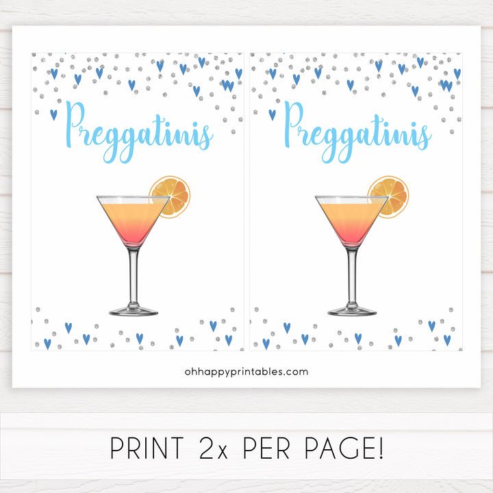 preggatini baby table signs, preggatini baby sign, Blue hearts baby decor, printable baby table signs, printable baby decor, silver glitter table signs, fun baby signs, blue hearts fun baby table signs
