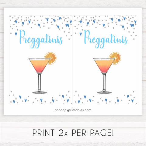 preggatini baby table signs, preggatini baby sign, Blue hearts baby decor, printable baby table signs, printable baby decor, silver glitter table signs, fun baby signs, blue hearts fun baby table signs