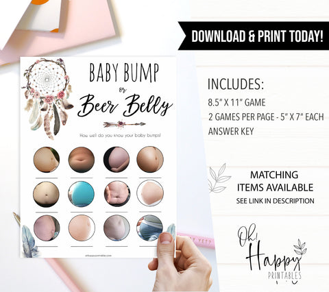Boho baby games, baby bump or beer belly baby game, fun baby games, printable baby games, top 10 baby games, boho baby shower, baby games, hilarious baby games