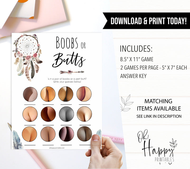 Boho baby games, boobs or butts baby game, fun baby games, printable baby games, top 10 baby games, boho baby shower, baby games, hilarious baby games