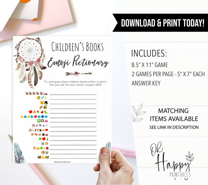 Boho baby games, childrens emoji pictionary baby game, fun baby games, printable baby games, top 10 baby games, boho baby shower, baby games, hilarious baby games