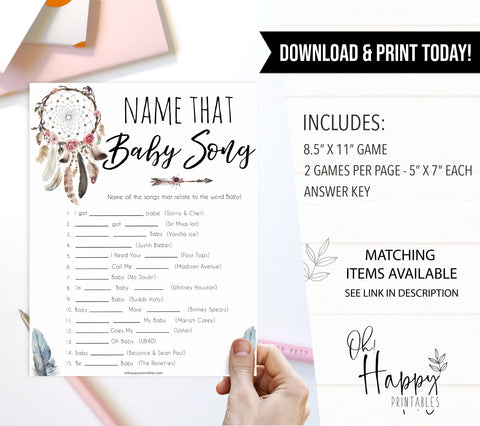 Boho baby games, name that baby song baby game, fun baby games, printable baby games, top 10 baby games, boho baby shower, baby games, hilarious baby games