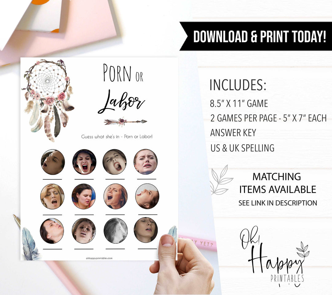 labor or porn, baby bump or beer belly, boobs or butts games, Printable baby shower games, boho baby shower games, dreamcatcher baby games, fun baby shower games, top baby shower ideas