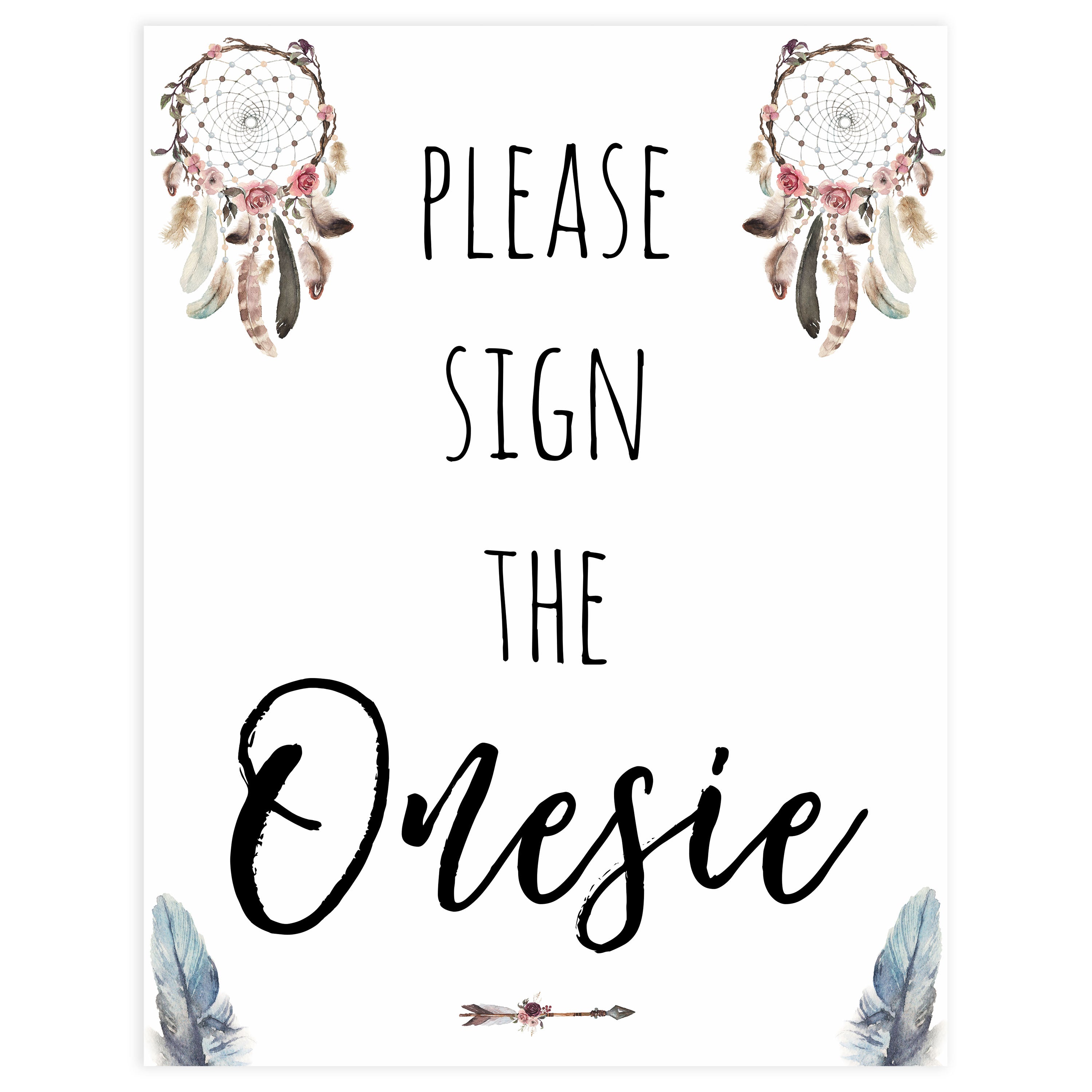 please sign the onesie, sign the onesie, Printable baby shower games, boho baby shower games, dreamcatcher baby games, fun baby shower games, top baby shower ideas