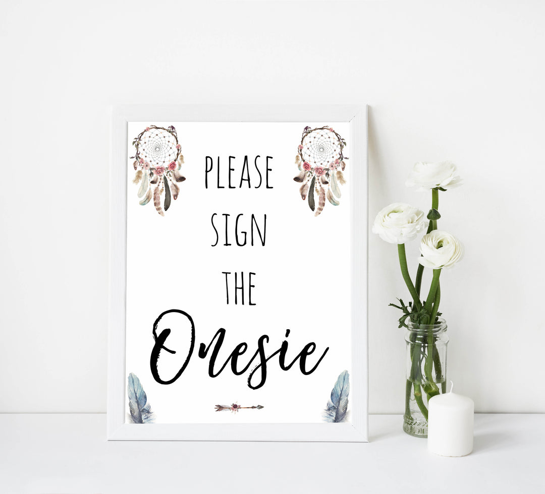 please sign the onesie, sign the onesie, Printable baby shower games, boho baby shower games, dreamcatcher baby games, fun baby shower games, top baby shower ideas