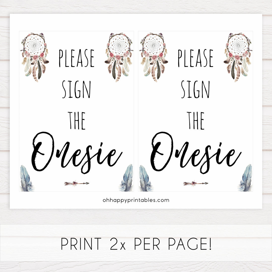 please sign the onesie, sign the onesie, Printable baby shower games, boho baby shower games, dreamcatcher baby games, fun baby shower games, top baby shower ideas