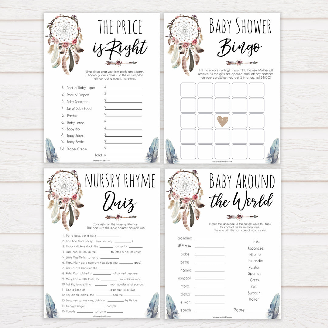 Boho baby games, 7 baby games bundle, fun baby games, printable baby games, top 10 baby games, boho baby shower, baby games, hilarious baby games