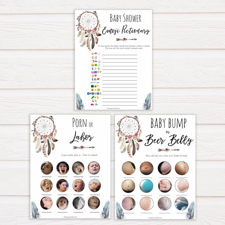 Boho baby games, 7 baby games bundle, fun baby games, printable baby games, top 10 baby games, boho baby shower, baby games, hilarious baby games