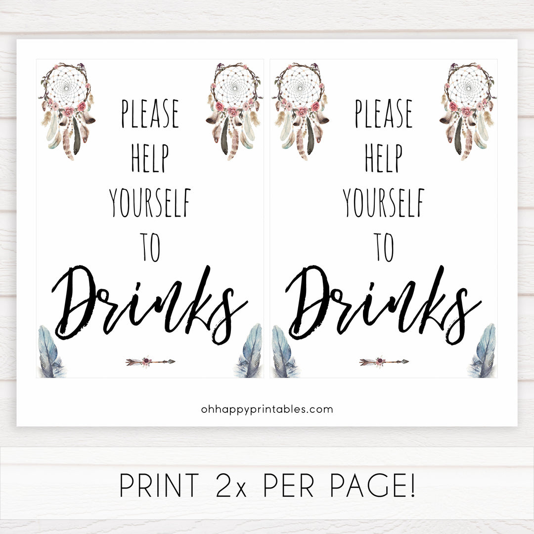 boho baby signs, drinks baby sign, printable baby signs, boho baby decor, fun baby signs, baby shower signs, baby shower decor