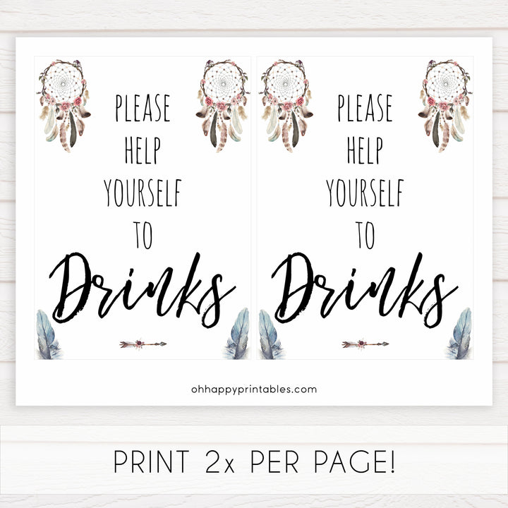 boho baby signs, drinks baby sign, printable baby signs, boho baby decor, fun baby signs, baby shower signs, baby shower decor