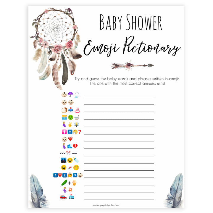 Boho baby games, emoji pictionary baby game, fun baby games, printable baby games, top 10 baby games, boho baby shower, baby games, hilarious baby games