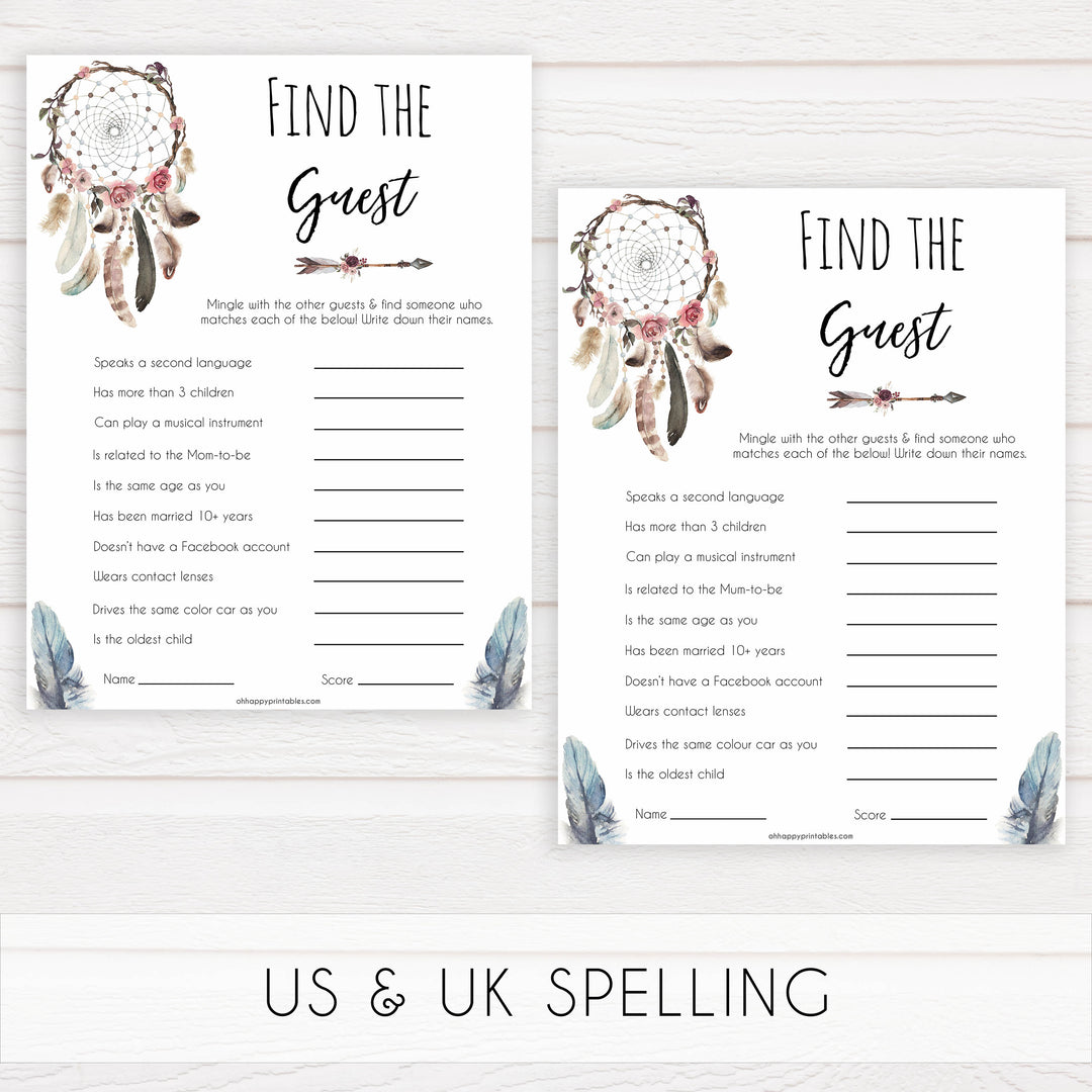 Boho baby games, find the guest baby game, fun baby games, printable baby games, top 10 baby games, boho baby shower, baby games, hilarious baby games