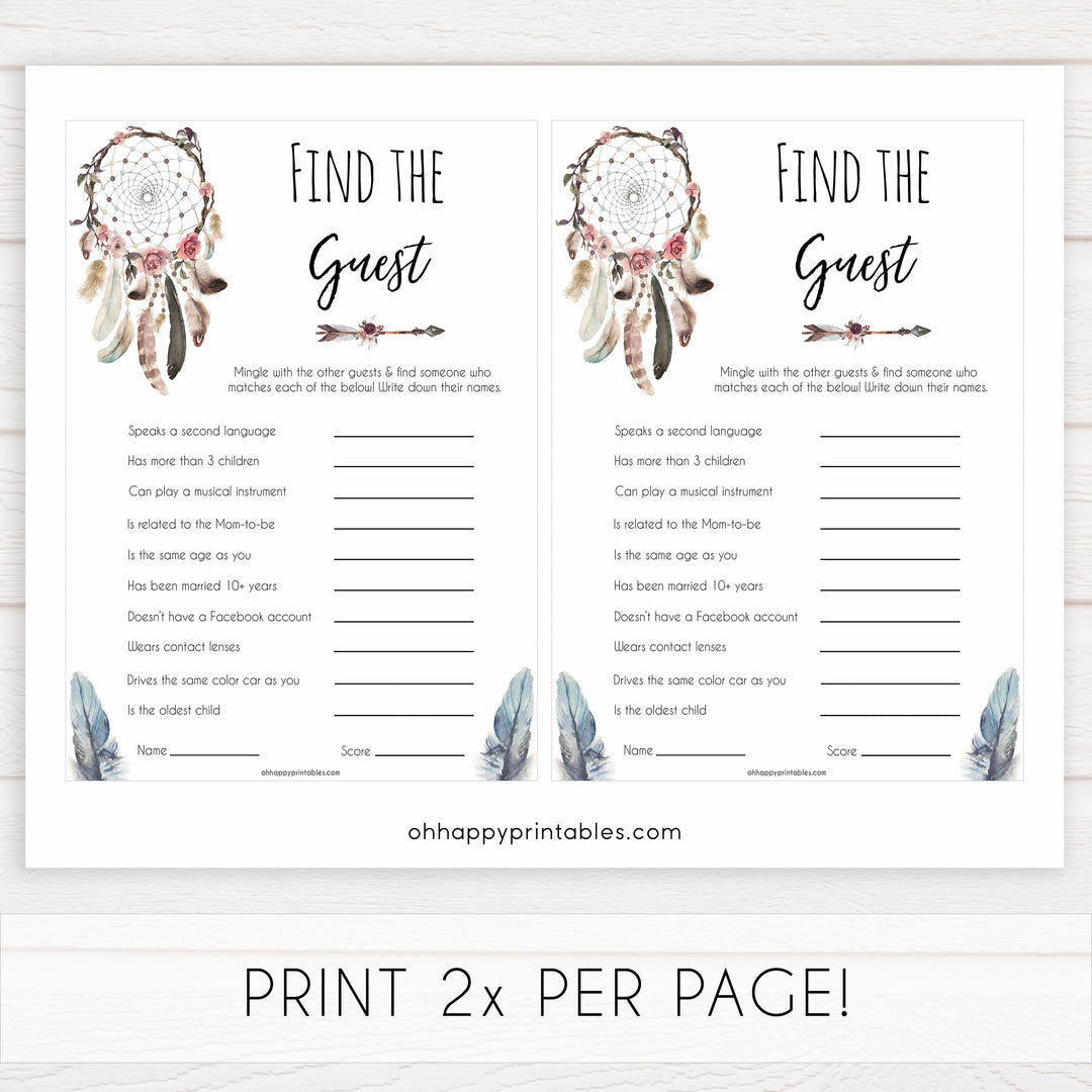 Boho baby games, find the guest baby game, fun baby games, printable baby games, top 10 baby games, boho baby shower, baby games, hilarious baby games