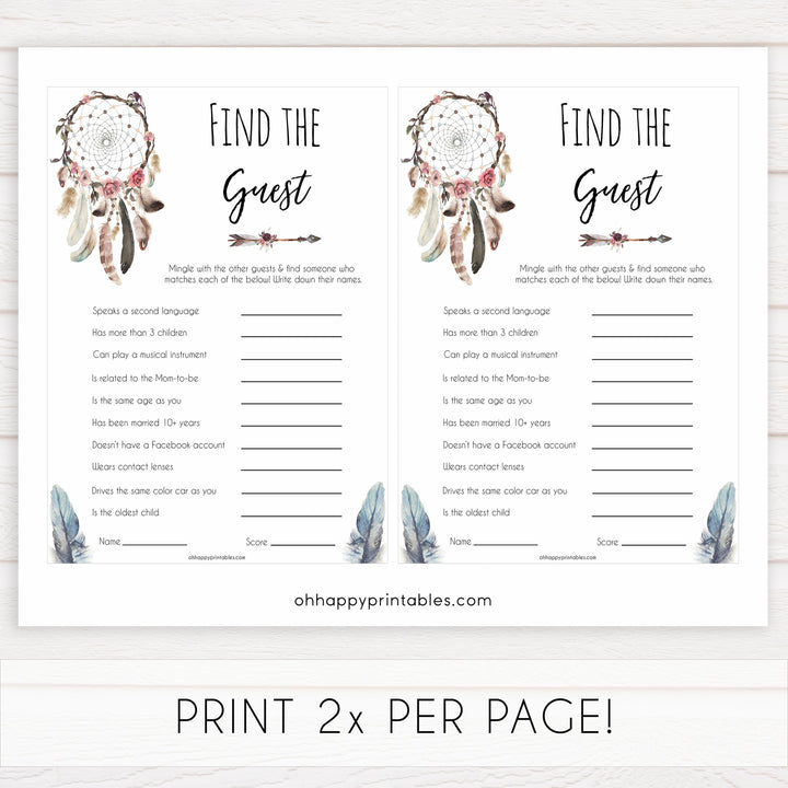 Boho baby games, find the guest baby game, fun baby games, printable baby games, top 10 baby games, boho baby shower, baby games, hilarious baby games