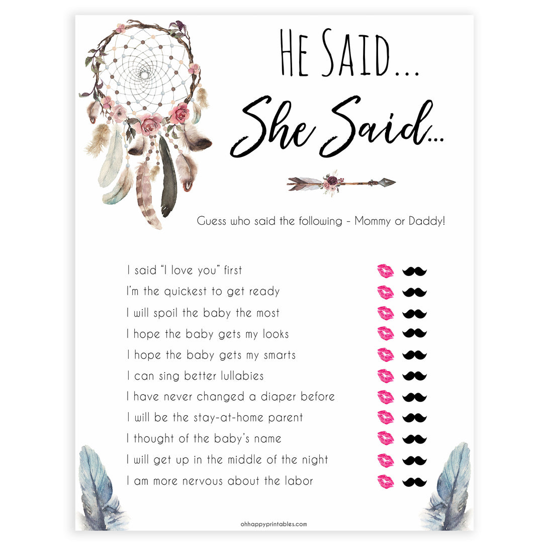 Boho baby games, he said she said baby game, fun baby games, printable baby games, top 10 baby games, boho baby shower, baby games, hilarious baby games