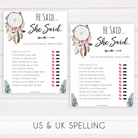 Boho baby games, he said she said baby game, fun baby games, printable baby games, top 10 baby games, boho baby shower, baby games, hilarious baby games