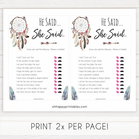 Boho baby games, he said she said baby game, fun baby games, printable baby games, top 10 baby games, boho baby shower, baby games, hilarious baby games