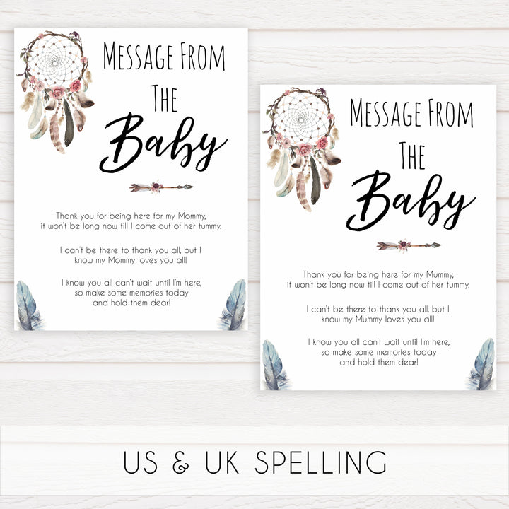 Boho baby games, message from the bump baby game, fun baby games, printable baby games, top 10 baby games, boho baby shower, baby games, hilarious baby games