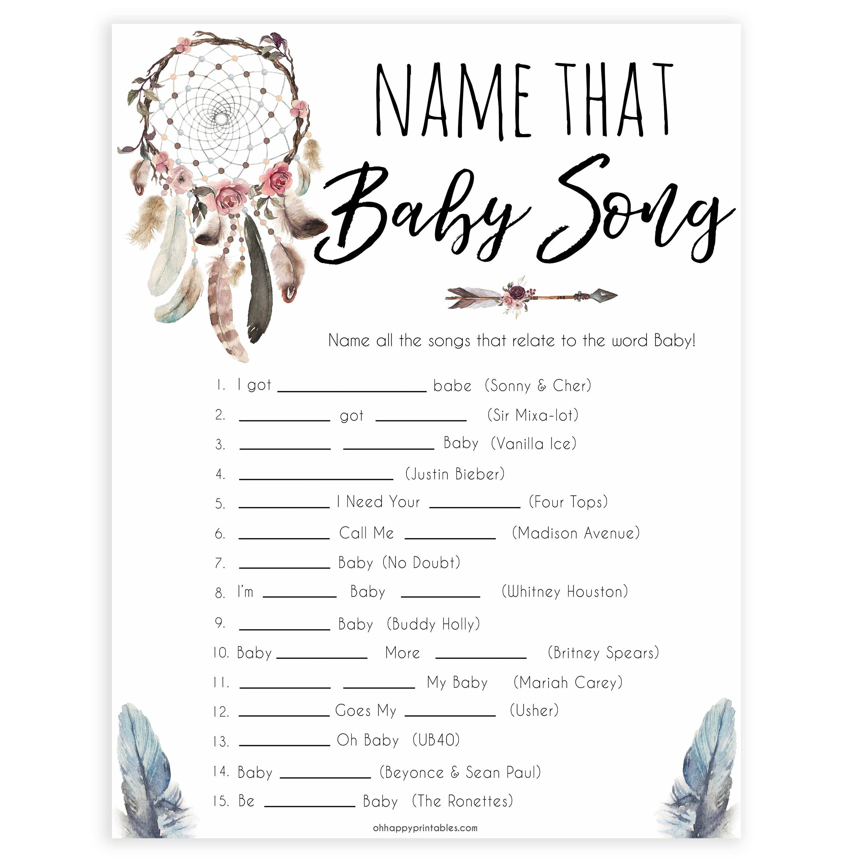 Boho baby games, name that baby song baby game, fun baby games, printable baby games, top 10 baby games, boho baby shower, baby games, hilarious baby games