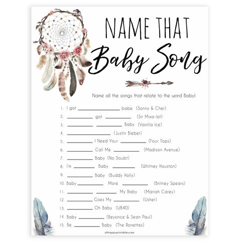 Boho baby games, name that baby song baby game, fun baby games, printable baby games, top 10 baby games, boho baby shower, baby games, hilarious baby games