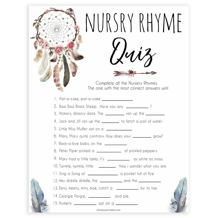 Boho baby games, nursery rhyme quiz baby game, fun baby games, printable baby games, top 10 baby games, boho baby shower, baby games, hilarious baby games