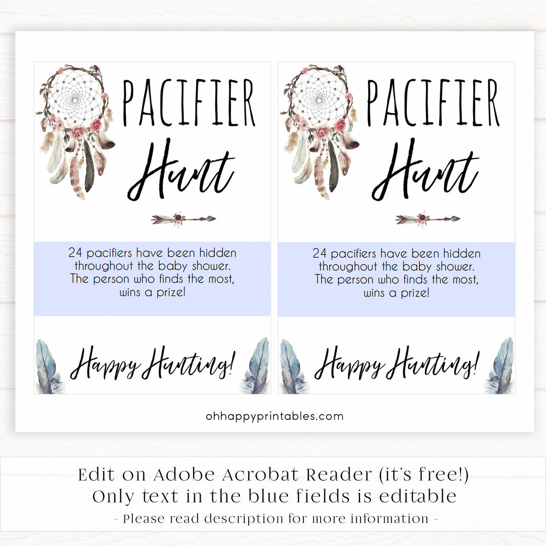 Boho baby games, pacifier hunt baby game, fun baby games, printable baby games, top 10 baby games, boho baby shower, baby games, hilarious baby games