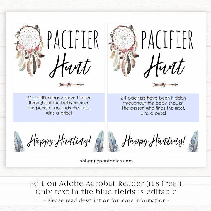 Boho baby games, pacifier hunt baby game, fun baby games, printable baby games, top 10 baby games, boho baby shower, baby games, hilarious baby games