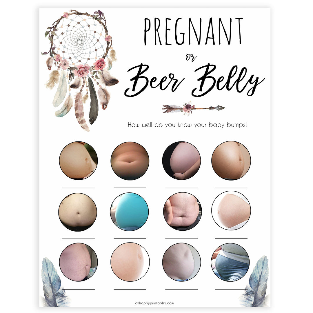 Boho baby games, pregnant or beer belly baby game, fun baby games, printable baby games, top 10 baby games, boho baby shower, baby games, hilarious baby games