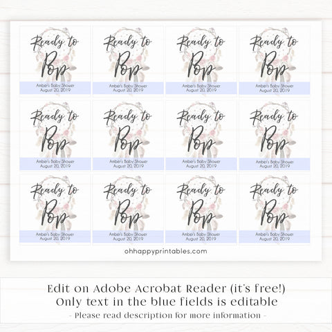 ready to pop tags, pop tags, Printable baby shower games, boho baby shower games, dreamcatcher baby games, fun baby shower games, top baby shower ideas