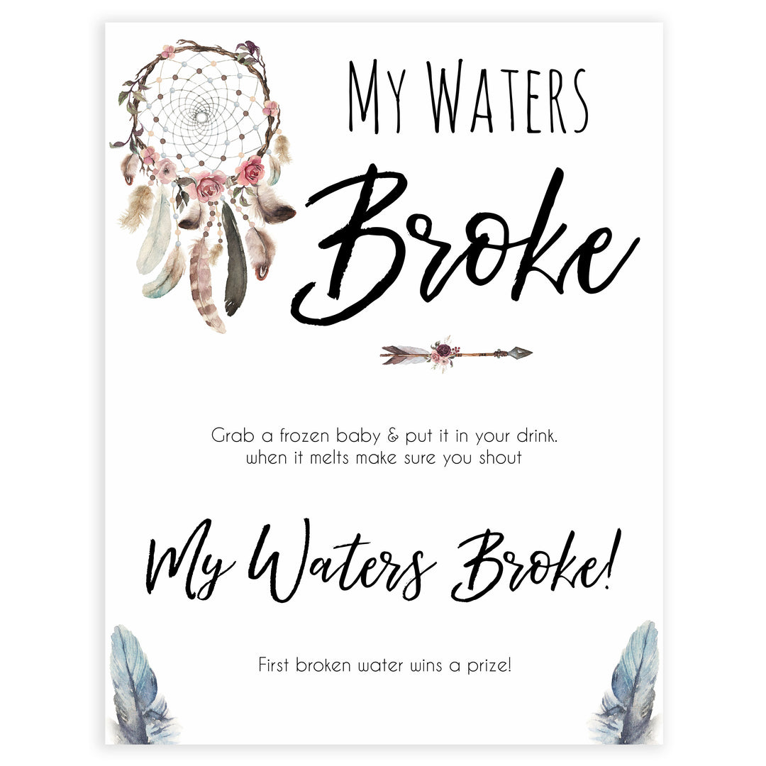 Boho baby games, my waters broke baby game, fun baby games, printable baby games, top 10 baby games, boho baby shower, baby games, hilarious baby games