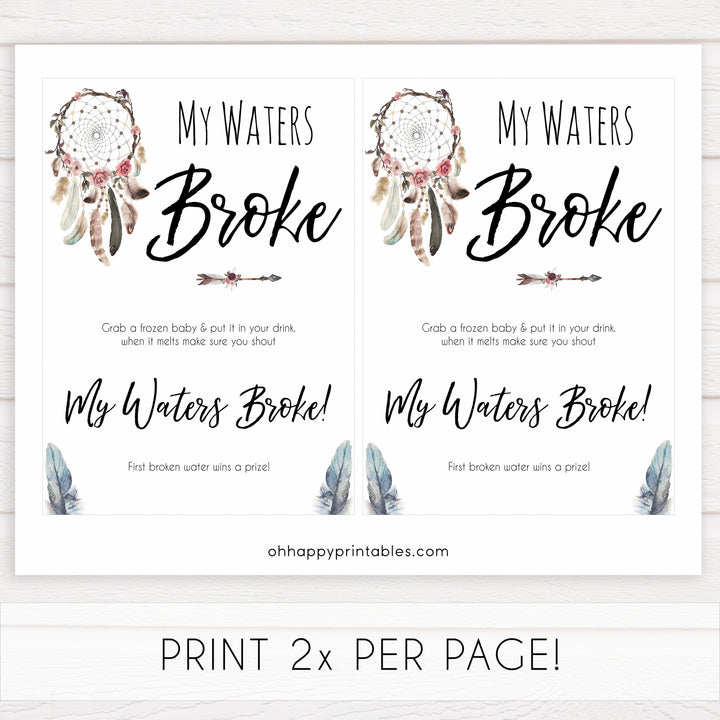 Boho baby games, my waters broke baby game, fun baby games, printable baby games, top 10 baby games, boho baby shower, baby games, hilarious baby games