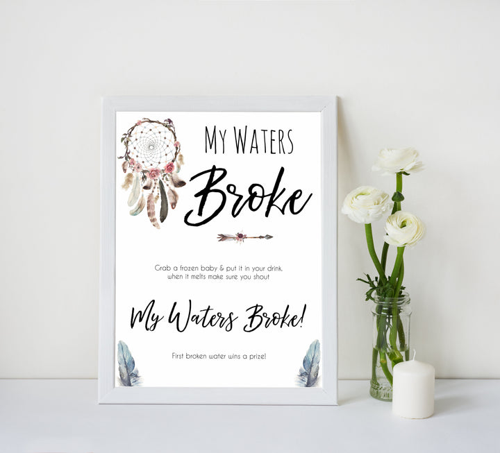 Boho baby games, my waters broke baby game, fun baby games, printable baby games, top 10 baby games, boho baby shower, baby games, hilarious baby games