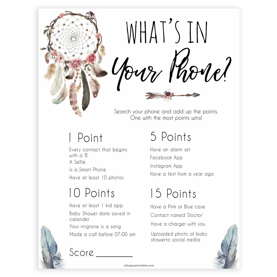 Boho baby games, whats in your phone baby game, fun baby games, printable baby games, top 10 baby games, boho baby shower, baby games, hilarious baby games