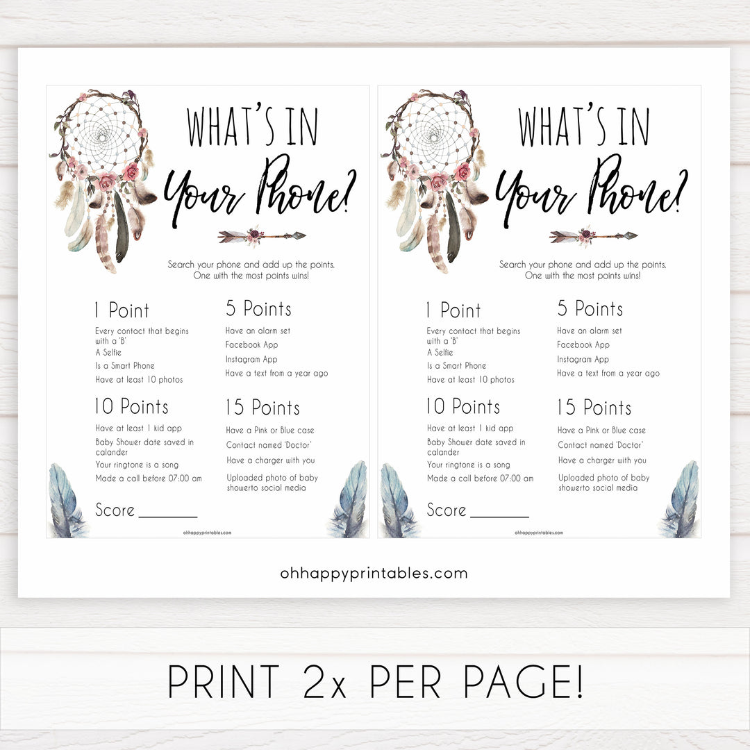 Boho baby games, whats in your phone baby game, fun baby games, printable baby games, top 10 baby games, boho baby shower, baby games, hilarious baby games