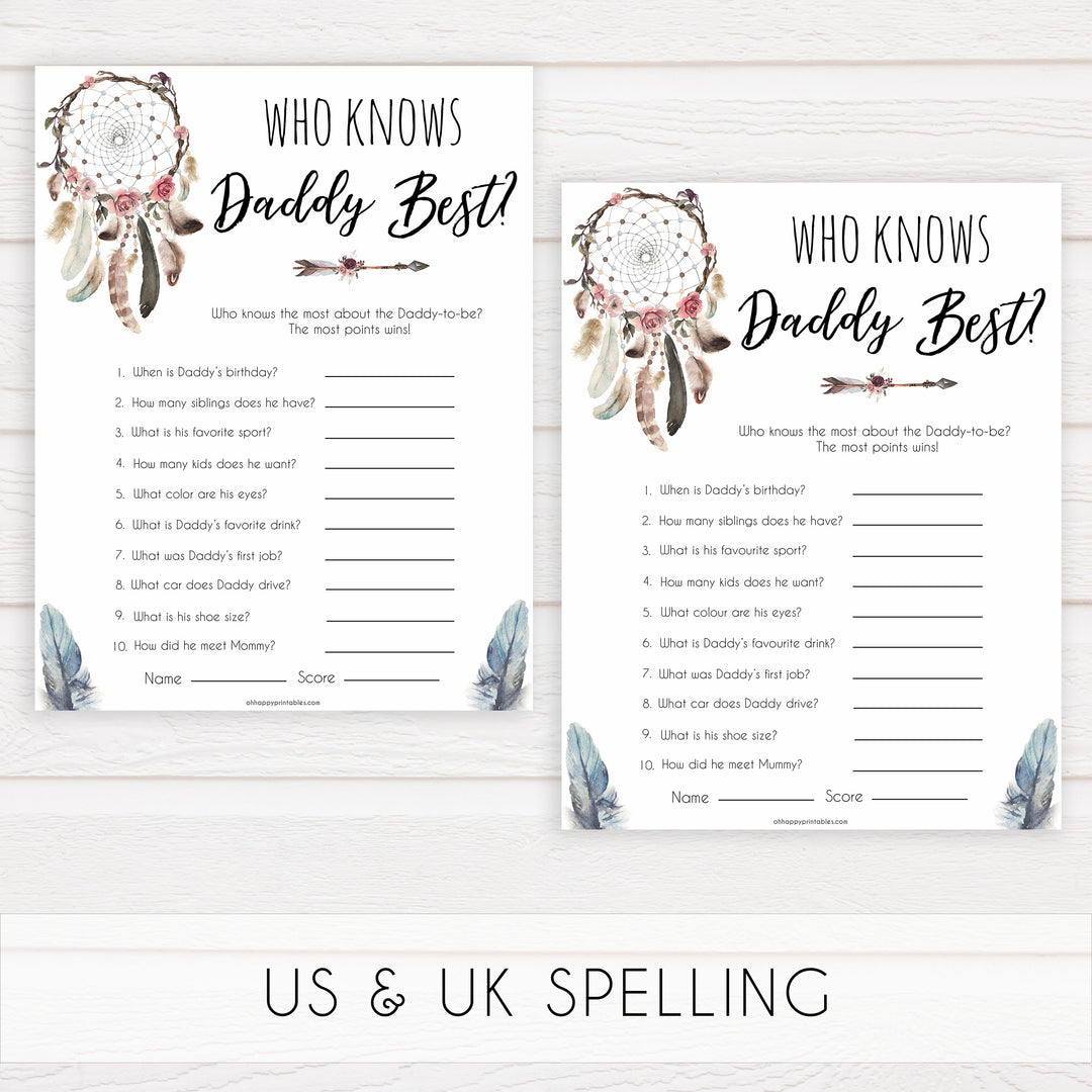 Boho baby games, who knows daddy best baby game, fun baby games, printable baby games, top 10 baby games, boho baby shower, baby games, hilarious baby games