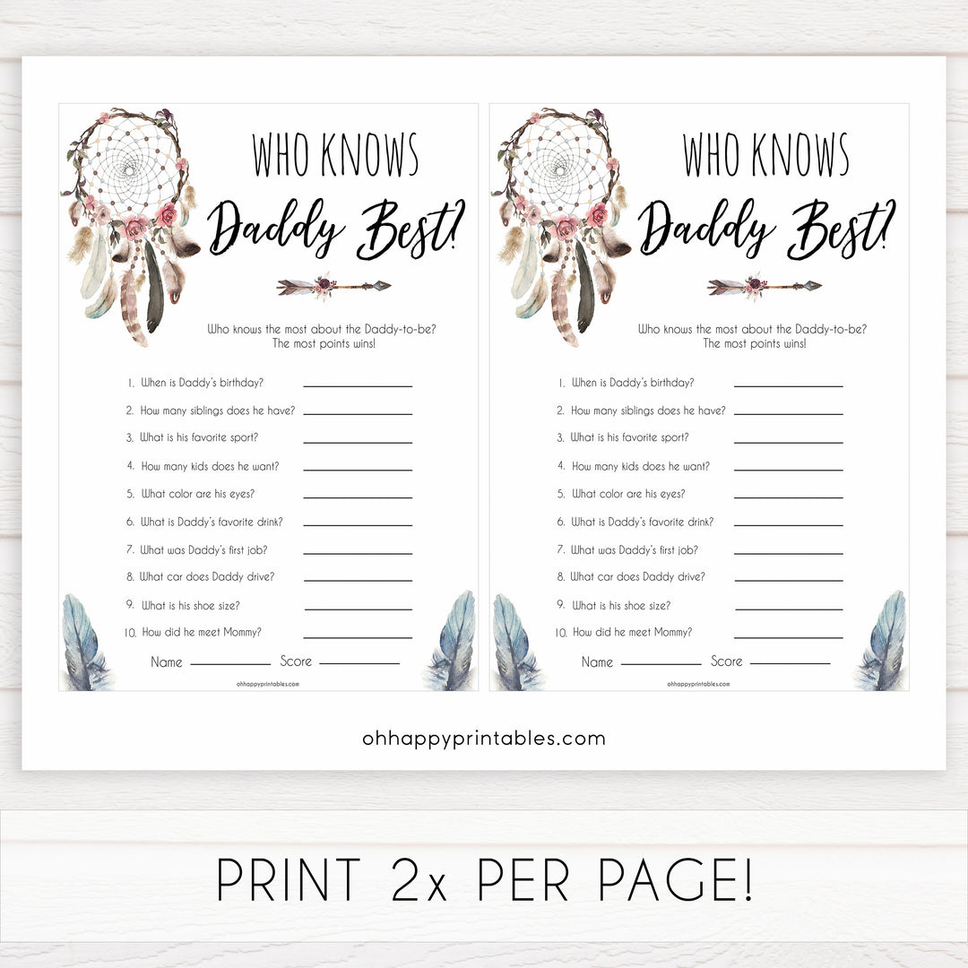 Boho baby games, who knows daddy best baby game, fun baby games, printable baby games, top 10 baby games, boho baby shower, baby games, hilarious baby games