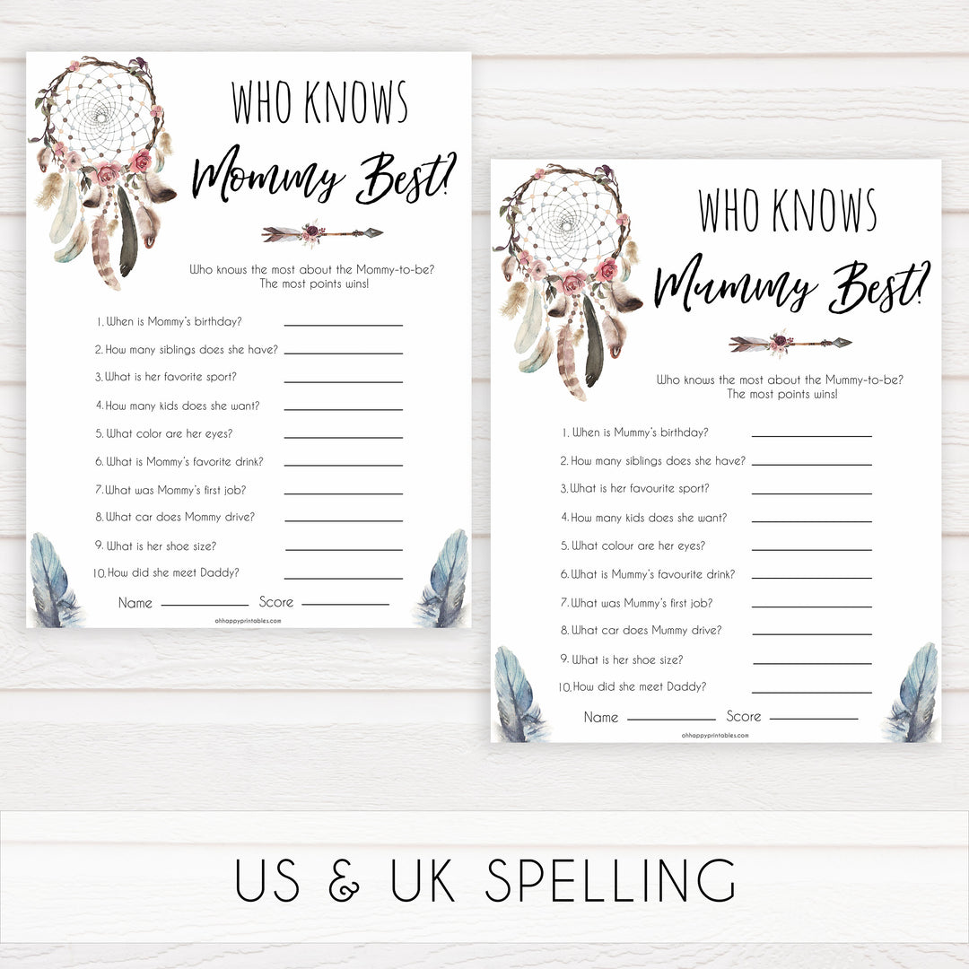 Boho baby games, who knows mommy best, who know mummy best baby game, fun baby games, printable baby games, top 10 baby games, boho baby shower, baby games, hilarious baby games